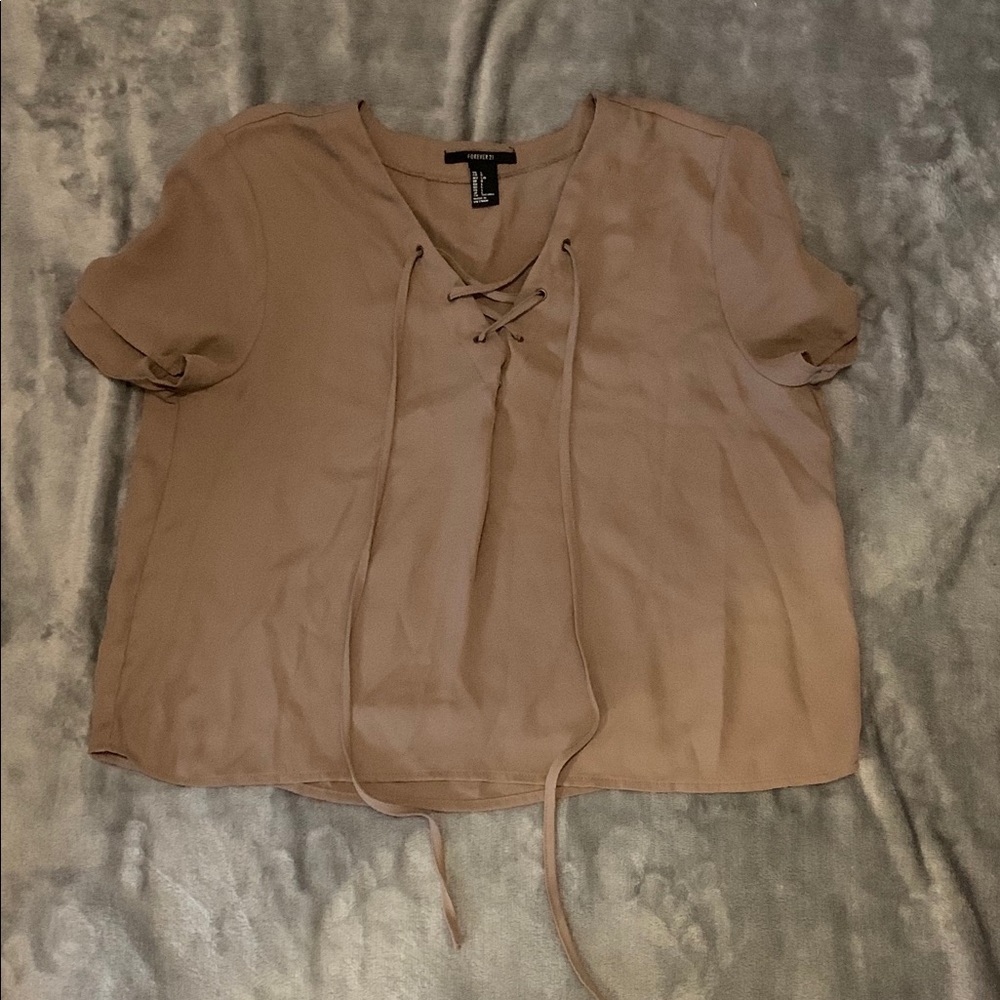 Nude crop top lace up